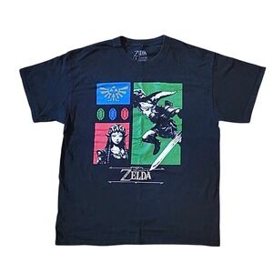 Gildan Zelda Graphic T-Shirt Small Black Excellent Link Triforce Cotton